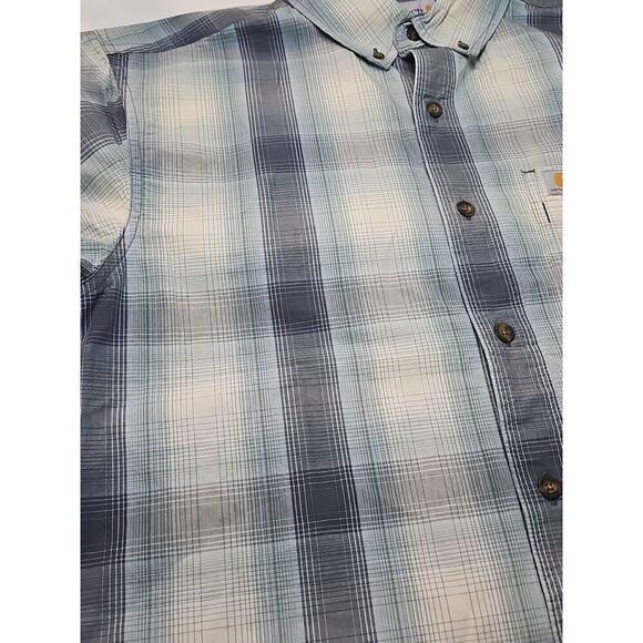 Carhartt Shirt Men's Med Short Sleeve Button Down Relaxed Fit Plaid Gray/multi - Picture 7 of 9